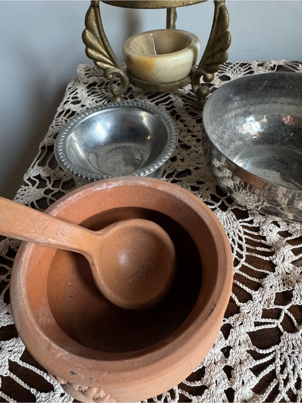 Misc. Terracotta & Metal Home Accent Dish Set Gold, Silver and Mini Stone Bowl